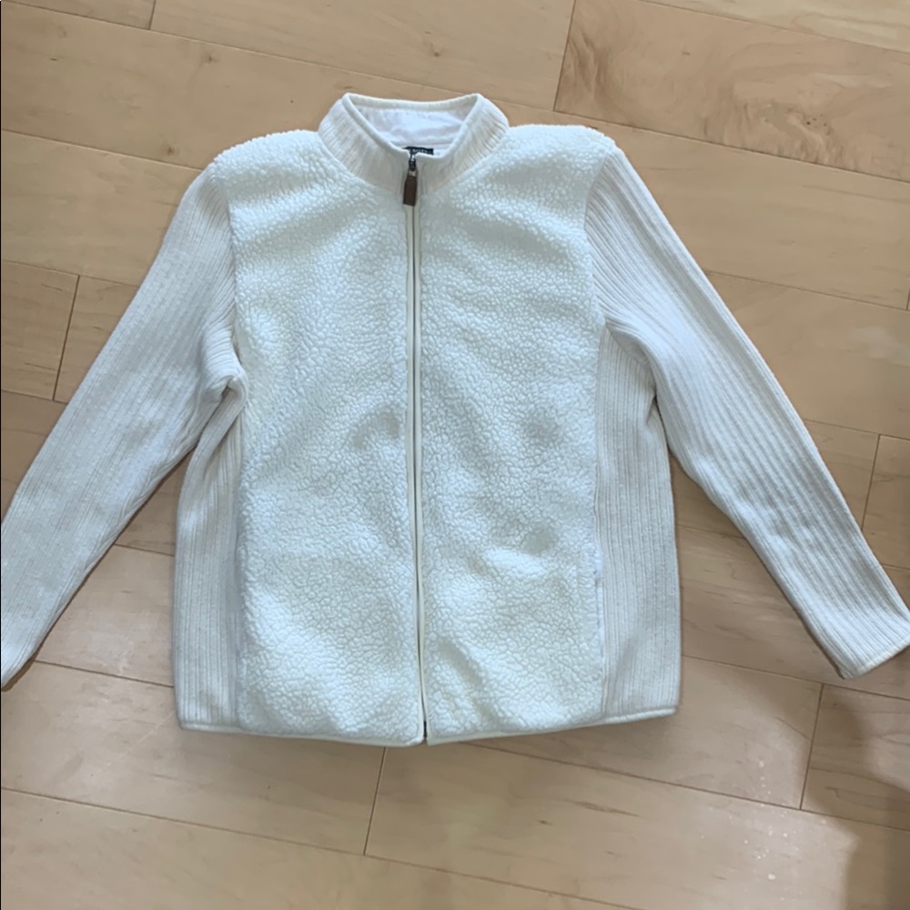 Talbots White Faux Sherpa Jacket Size L petite